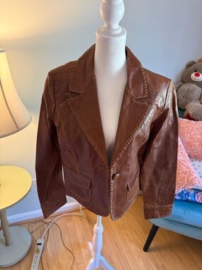 AQUA Brown Leather Blazer Jacket - Classic Women's Coat